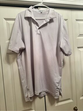 Peter Millar Summer Comfort Golf Polo White Purple Stripes XL Short Sleeve